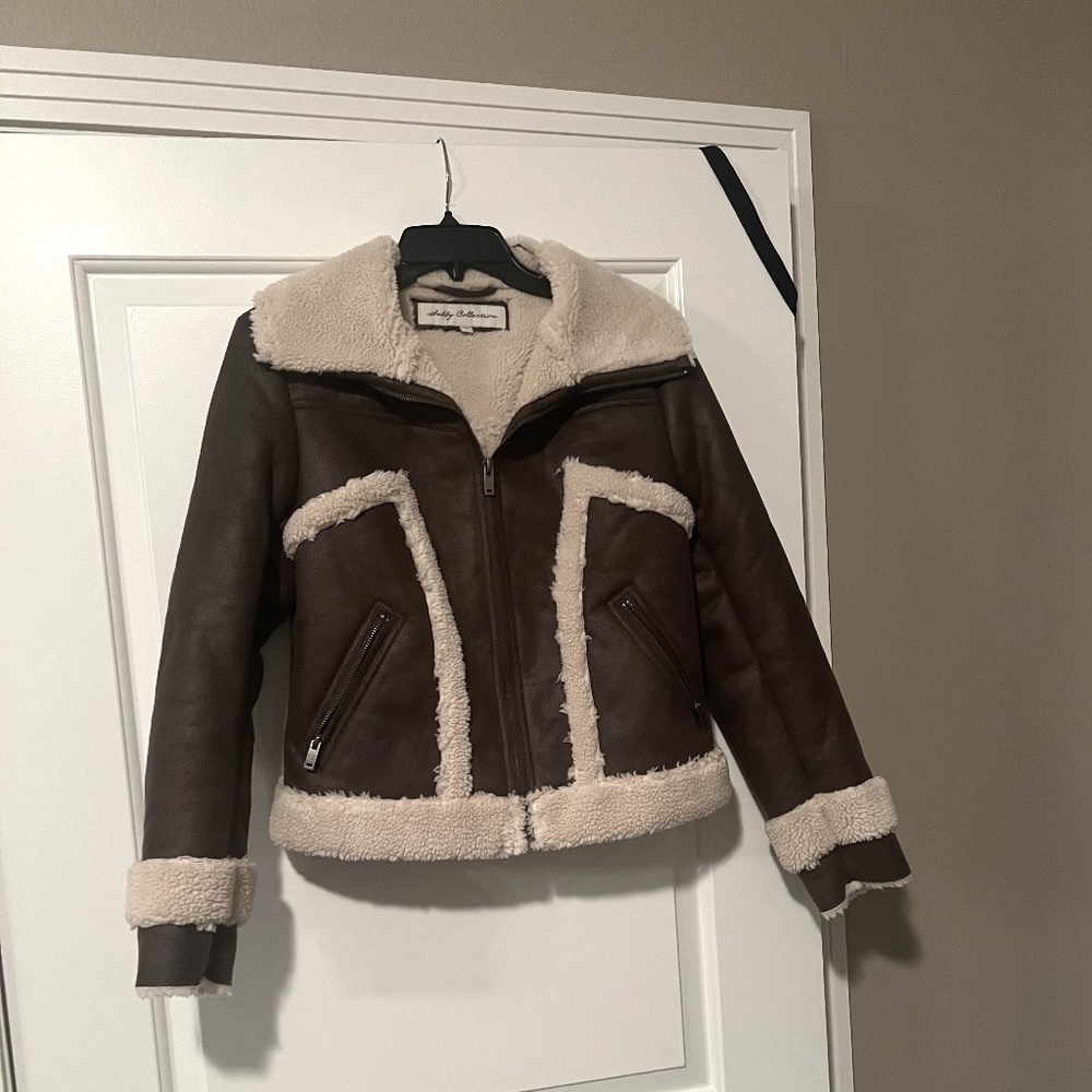 SEBBY Faux Leather Jacket with shearling detail